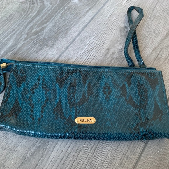 Perlina Wristlet in Teal Snake print Leather - Picture 1 of 3
